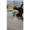 Image 4 : Three Vintage White Milk Glass Oil Lamps with Hobnail, Smooth and Ruffled Shades