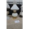 Image 5 : Three Vintage White Milk Glass Oil Lamps with Hobnail, Smooth and Ruffled Shades