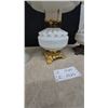 Image 6 : Three Vintage White Milk Glass Oil Lamps with Hobnail, Smooth and Ruffled Shades