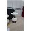 Image 7 : Three Vintage White Milk Glass Oil Lamps with Hobnail, Smooth and Ruffled Shades