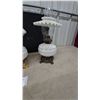 Image 8 : Three Vintage White Milk Glass Oil Lamps with Hobnail, Smooth and Ruffled Shades