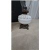 Image 9 : Three Vintage White Milk Glass Oil Lamps with Hobnail, Smooth and Ruffled Shades