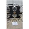 Image 4 : Four Antique Clear Glass Oil Lamps with Glass Chimneys and Pedestal Bases