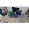 Image 1 : 6 Assorted Plastic Storage Totes with Lids in Black, Blue, Green, and Light Blue