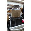 Image 4 : Rustic Earthenware Vase with Woven Rattan and Decorative Sticks and Cylindrical Pot with Stand
