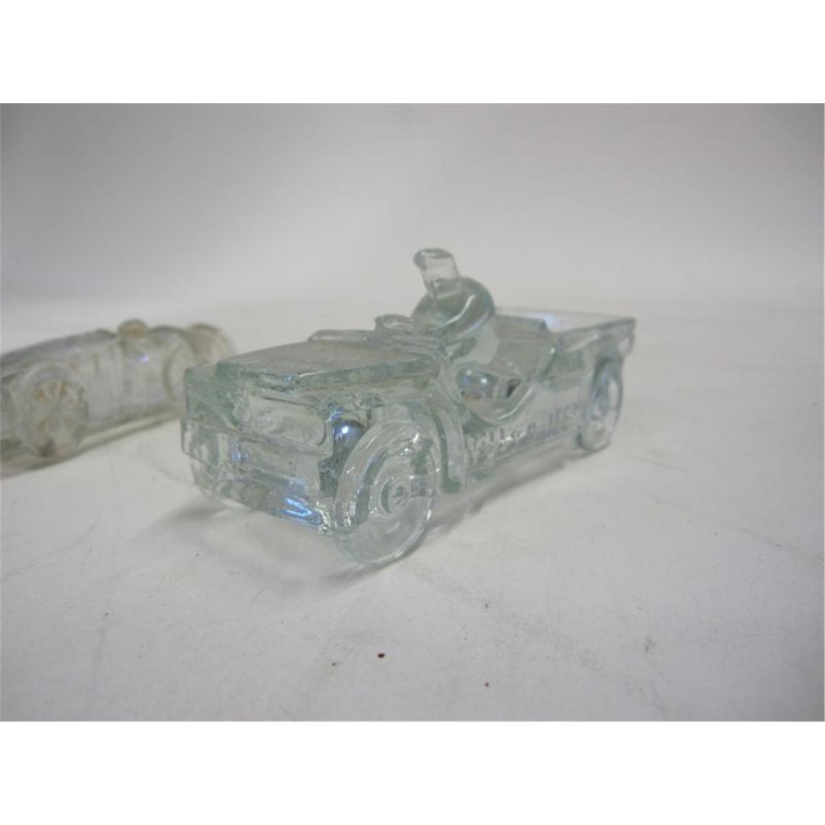 Three Glass Candy Containers, Cars