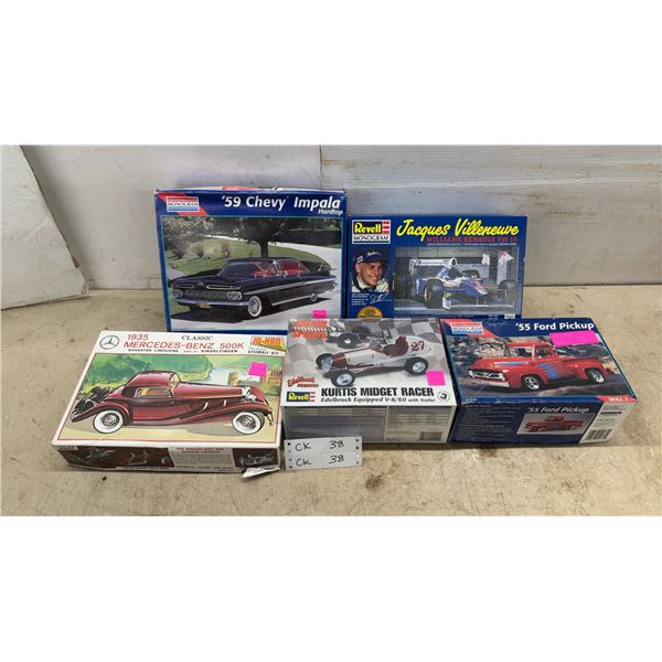 5 Car Model Kits: Monogram '59 Impala, Revell Williams Renault FW19, Monogram '55 Ford Pickup