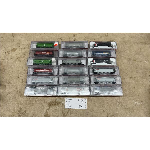 18 Assorted N Gauge Model Train Cars: CP Rail, CN, Cargill Salt, Canada, Alberta