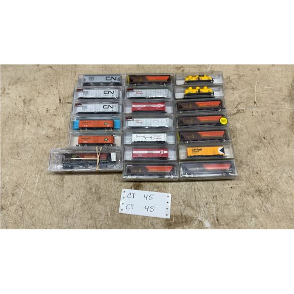 20 Micro-Trains N Gauge Model Train Cars — CN Hoppers, Boxcars, Flatcars, Tank Cars
