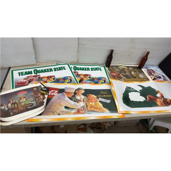 Vintage Advertising Posters Including Team Quaker State NASCAR, Coca-Cola, Dogs Playing Poker