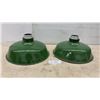 Image 1 : Pair of Vintage Industrial Green Porcelain Enamel Dome Light Shades, 16”