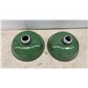 Image 2 : Pair of Vintage Industrial Green Porcelain Enamel Dome Light Shades, 16”