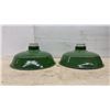 Image 3 : Pair of Vintage Industrial Green Porcelain Enamel Dome Light Shades, 16”