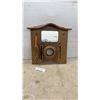 Image 1 : Vintage Wooden Wall-Mounted Grooming Station with Mirror, Hooks and Three Brushes, 18 1/2 × 19”
