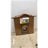 Image 3 : Vintage Wooden Wall-Mounted Grooming Station with Mirror, Hooks and Three Brushes, 18 1/2 × 19”
