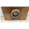 Image 5 : Vintage Wooden Wall-Mounted Grooming Station with Mirror, Hooks and Three Brushes, 18 1/2 × 19”