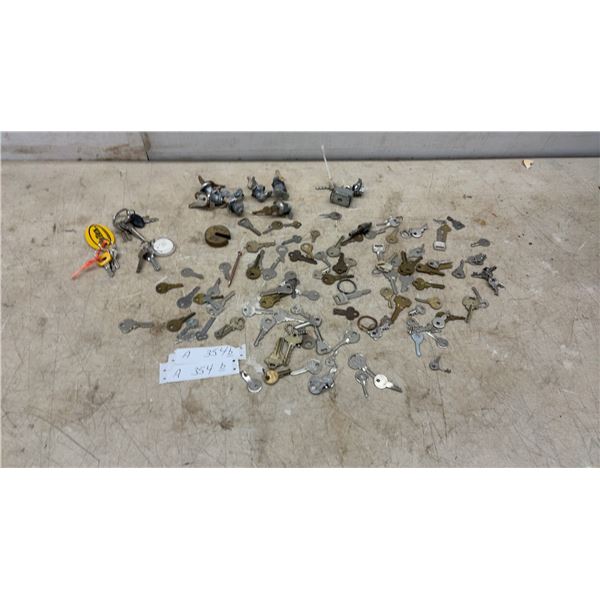 Assorted Keys, Lock Cylinders, Master Padlock, Big Tex Keyring Tag, Brass Weight