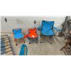 Image 1 : Three Folding Camping Chairs: Two "Tot Spot" Child-Size and One Blue Adult-Size with Armrests