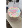 Image 3 : Child’s Foldable Faux Fur Saucer Chair, Pastel Tie-Dye with Pink Frame