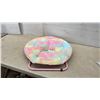 Image 4 : Child’s Foldable Faux Fur Saucer Chair, Pastel Tie-Dye with Pink Frame
