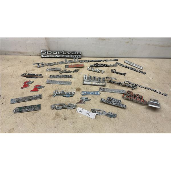 Vintage Automotive Emblems and Dealer Badges Including Sportvan, Travelall, Dodge 500