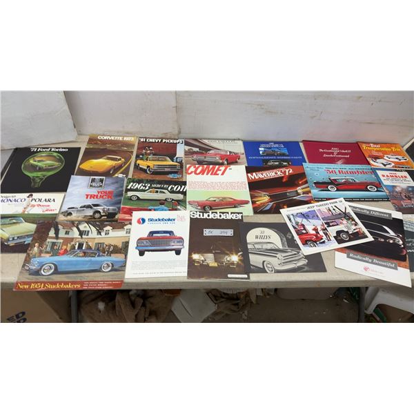 Vintage American Automobile Sales Brochures Including Ford Torino, Corvette, Comet, Rambler