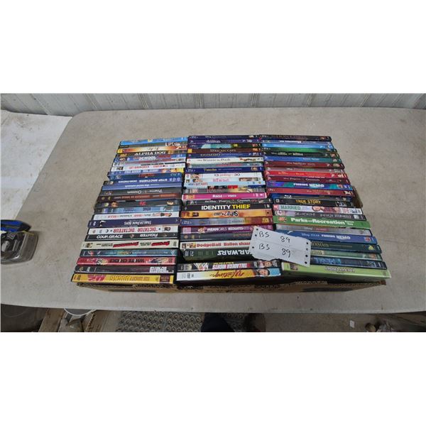 Large Collection of 72 DVD and Blu-ray Movies Including Disney and Pirates of the Caribbean