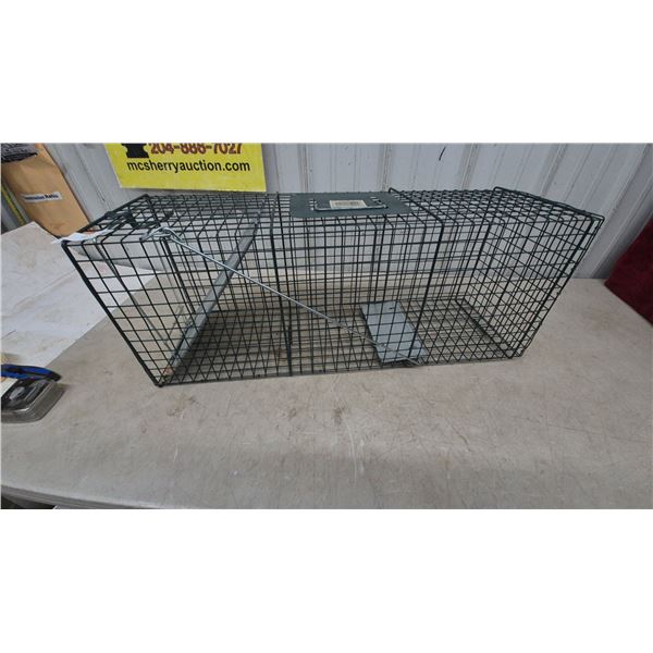 Havahart Style Single-Door Live Animal Trap, Green Wire Mesh With Gravity Door and Trip Plate