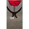 Image 2 : Vintage Mid-Century Modern Red Spaghetti Spherical Shade Table Lamp with Wood Tripod Base