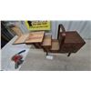 Image 4 : Vintage Wooden Cantilever Accordion Sewing Box with Carrying Handle and Legs