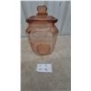 Image 1 : Vintage Planters Pennant Salted Peanuts Pink Depression Glass Jar with Peanut Finial Lid