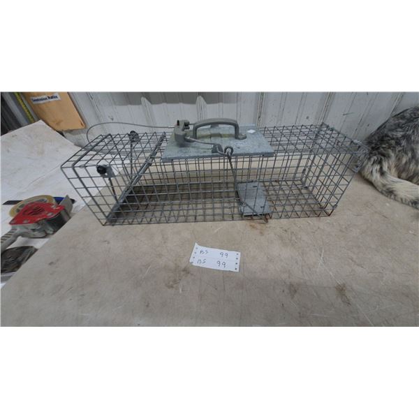 Galvanized Wire Mesh Live Animal Trap with Spring-Loaded Door and Internal Trip Plate. 24”×7”×7”