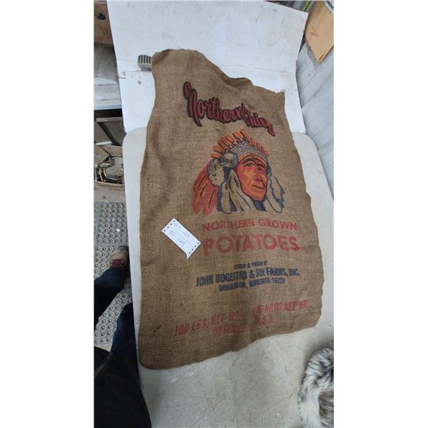 Vintage Northern Grown Potatoes Burlap Sack, John Bogstad and Son Farms, Doran, Minnesota
