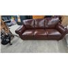 Image 1 : Three-Seater Brown Leather Sofa with Rolled Arms and Nailhead Trim. 88” wide