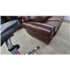 Image 2 : Three-Seater Brown Leather Sofa with Rolled Arms and Nailhead Trim. 88” wide