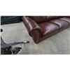 Image 3 : Three-Seater Brown Leather Sofa with Rolled Arms and Nailhead Trim. 88” wide