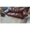 Image 4 : Three-Seater Brown Leather Sofa with Rolled Arms and Nailhead Trim. 88” wide