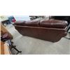 Image 5 : Three-Seater Brown Leather Sofa with Rolled Arms and Nailhead Trim. 88” wide