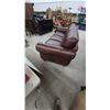 Image 6 : Three-Seater Brown Leather Sofa with Rolled Arms and Nailhead Trim. 88” wide