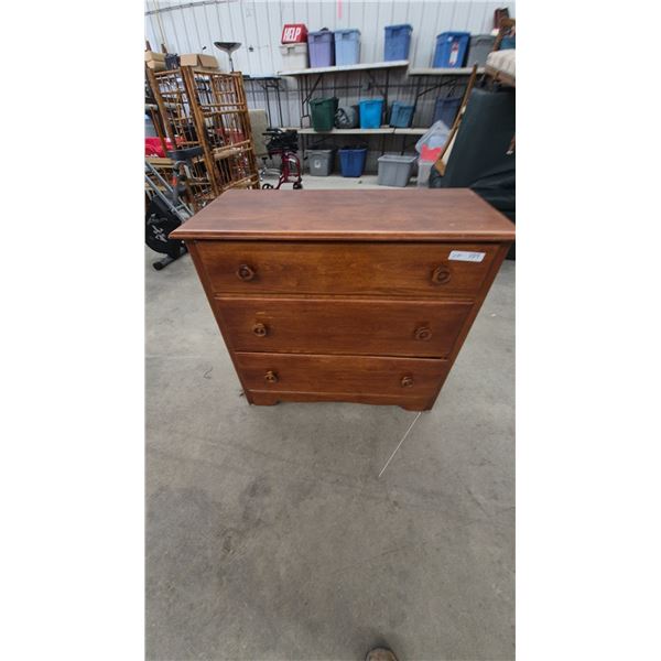 Vintage Three-Drawer Wooden Dresser With Wooden Knob Handles and Dovetail Joints 34”×36”×16”