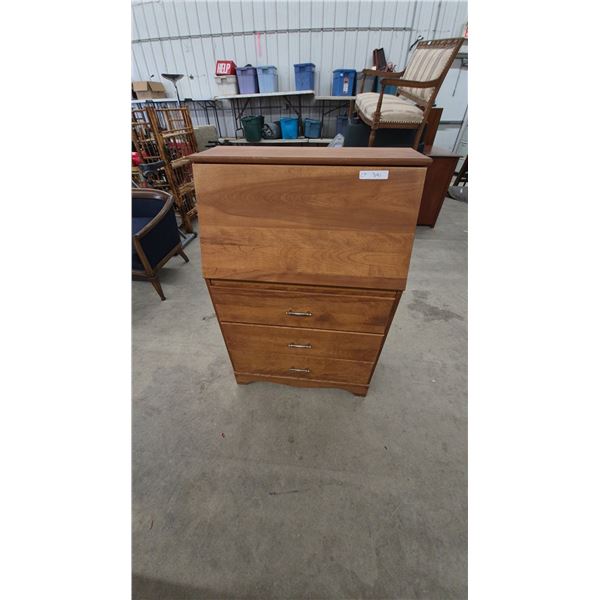 Vintage Wooden Drop-Front Secretary Desk With Three Drawers and Interior Cubbies 45”×51”×13”