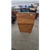 Image 1 : Vintage Wooden Drop-Front Secretary Desk With Three Drawers and Interior Cubbies 45”×51”×13”