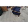 Image 2 : Vintage Mid-Century Neoclassical Style Curved Settee with Navy Blue Button-Tufted Upholstery. 56”