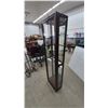 Image 2 : Tall Dark Wood Lighted Curio Display Cabinet with Glass Sides and Shelves