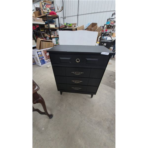 Mid-Century Modern Black-Painted 4-Drawer Chest of Drawers with Tapered Legs. 39”×32”×16”