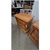 Image 4 : Pair of Oak Nightstands With Dentil Molding, Two Drawers, and Brass Hardware. 25”×24”×16”