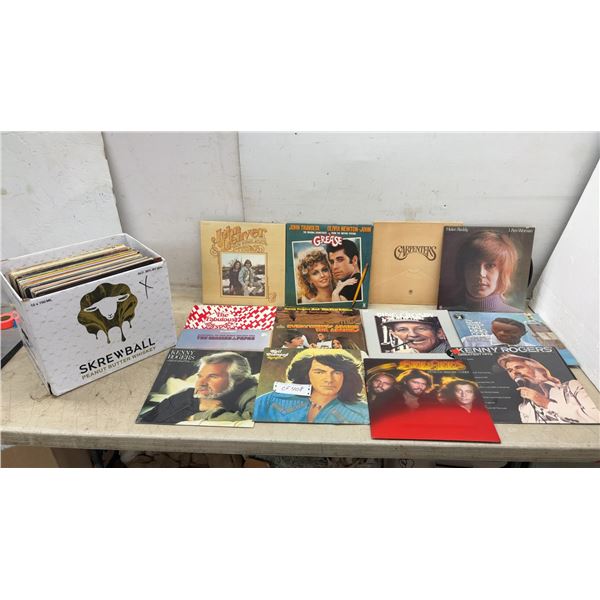 Vintage Vinyl Records Including John Denver, Kenny Rogers, Bee Gees, Grease Soundtrack