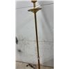 Image 3 : Mid-Century Modern Torchère Floor Lamp With Brass, Wood, and Milk Glass Shade, circa 1950s-60s