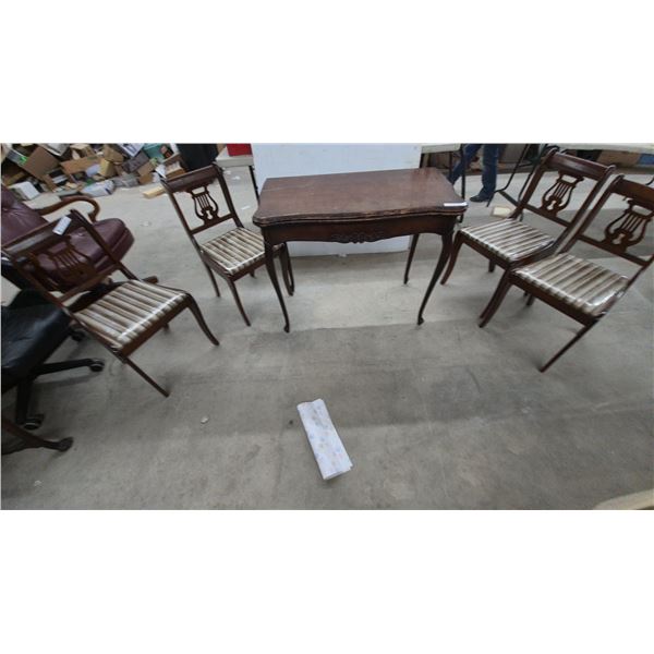 Vintage Classical Revival Dining Set, Table With Cabriole Legs and Four Lyre-Back Chairs