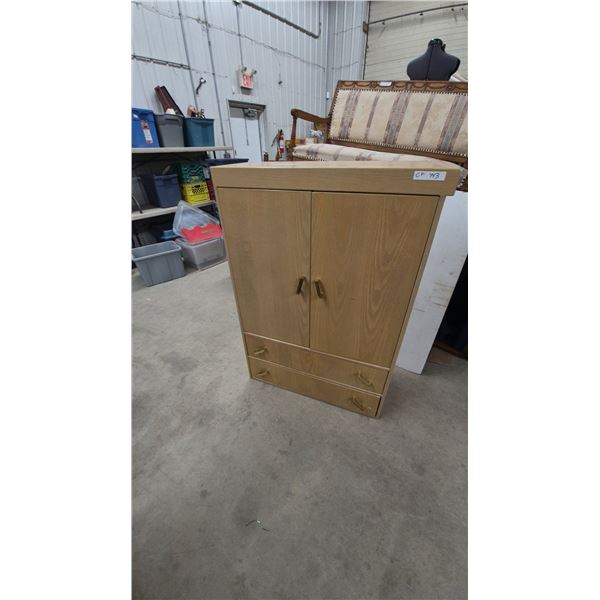 Mid-Century Modern Oak Veneer Cabinet with Two Doors, Two Drawers and Brass-Toned Pulls